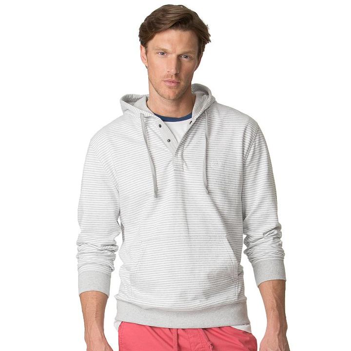 Men's Chaps Classic-fit Feeder-striped Hoodie, Size: Medium, Grey