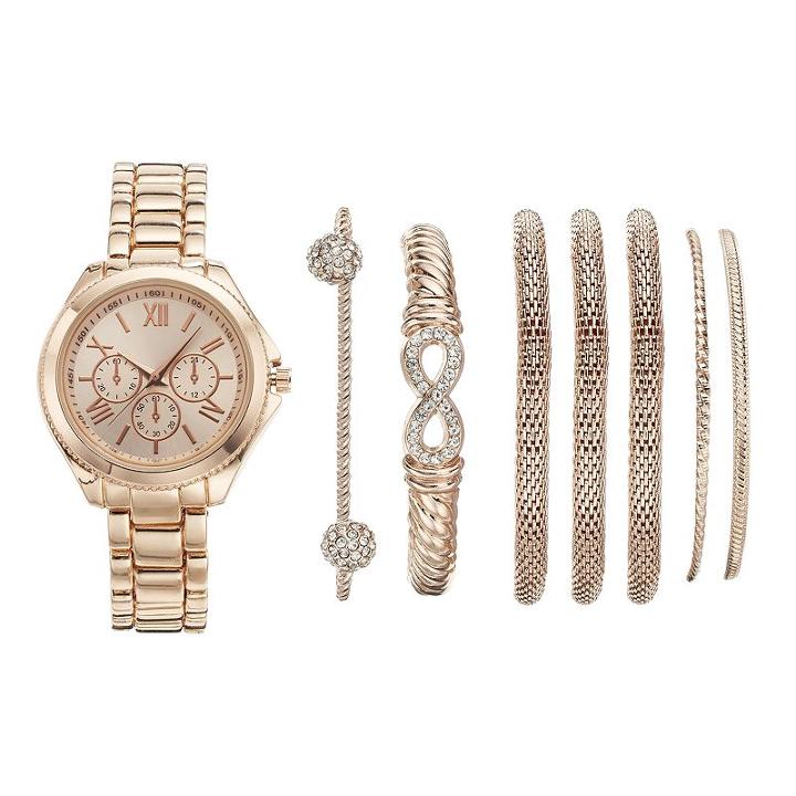 Women's Watch & Bracelet Set, Pink
