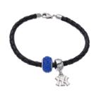 Logoart New York Yankees Crystal Sterling Silver & Leather Charm Bracelet, Women's, Size: 7.5, Black