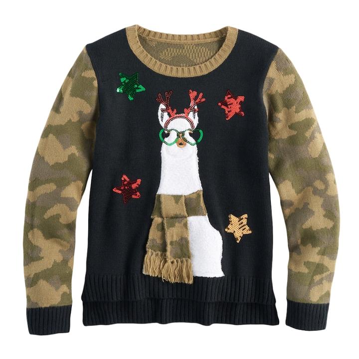 Girls 7-16 & Plus Size It's Our Time High-low Sequin Ugly Christmas Sweater, Size: Medium, Black Camo