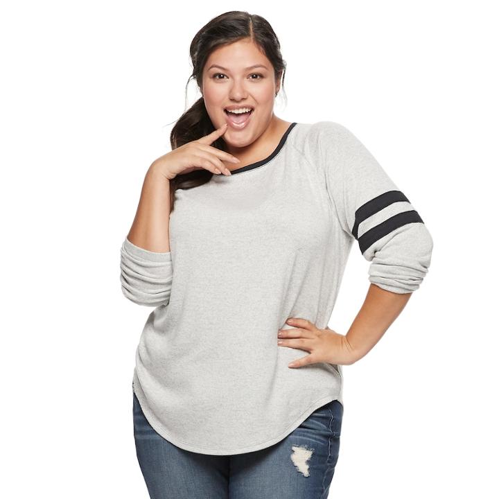 Juniors' Plus Size So&reg; Varsity Striped Tee, Teens, Size: 2xl, Light Grey