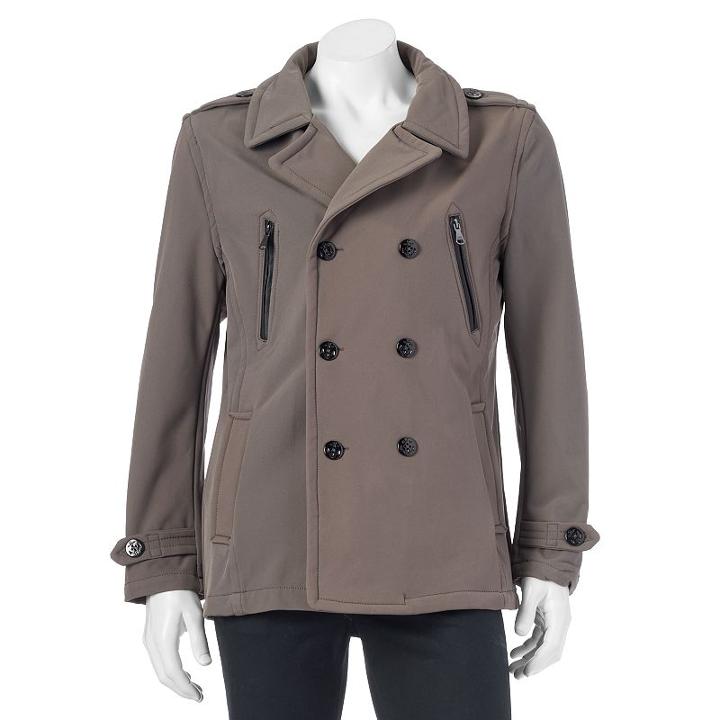 Urban Republic Double-breasted Softshell Peacoat - Men, Size: Large, Med Grey
