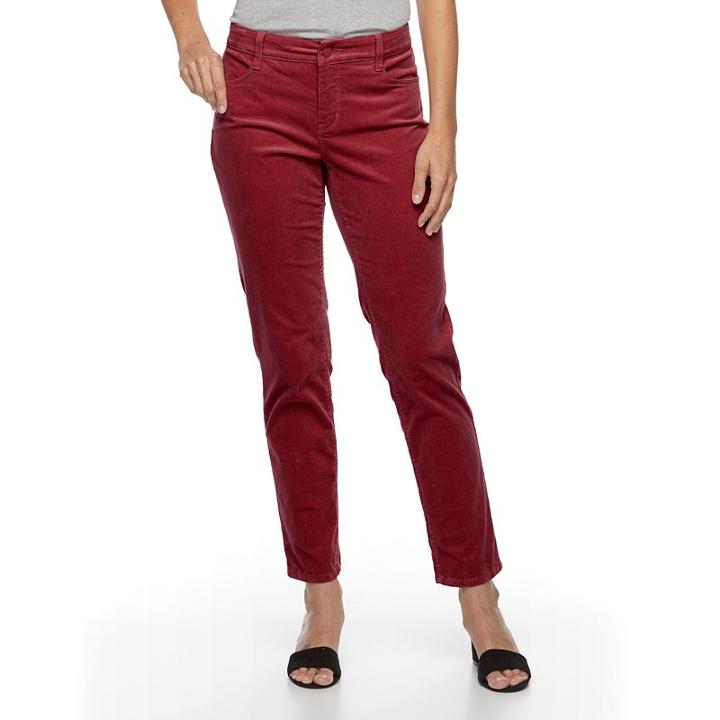 Petite Croft & Barrow&reg; Tummy-slimming Straight-leg Corduroy Pants, Women's, Size: 10 Short, Dark Red