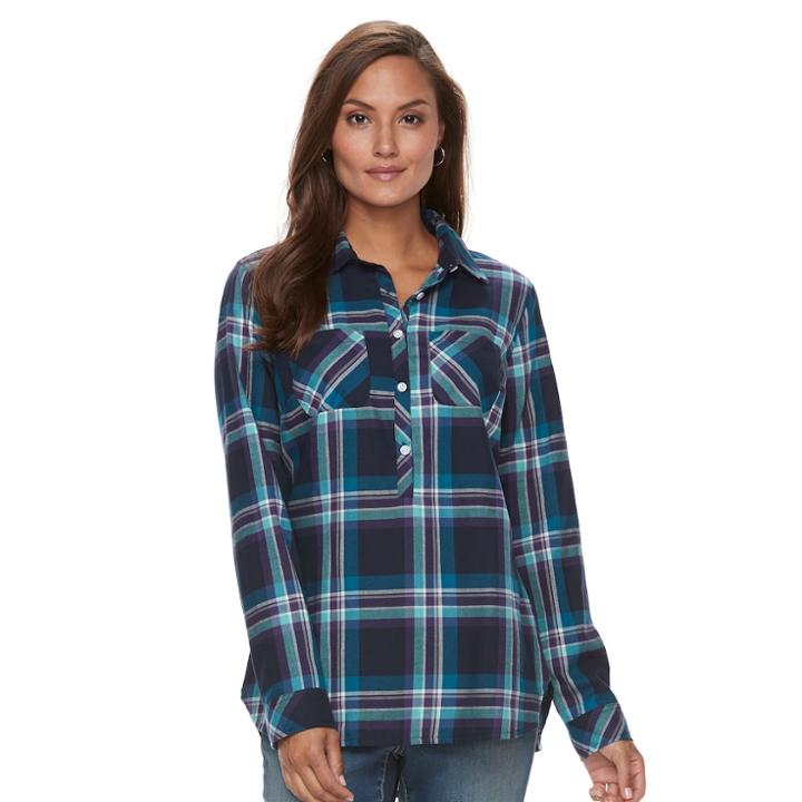 Women's Croft & Barrow&reg; Plaid Flannel Shirt, Size: Small, Purple