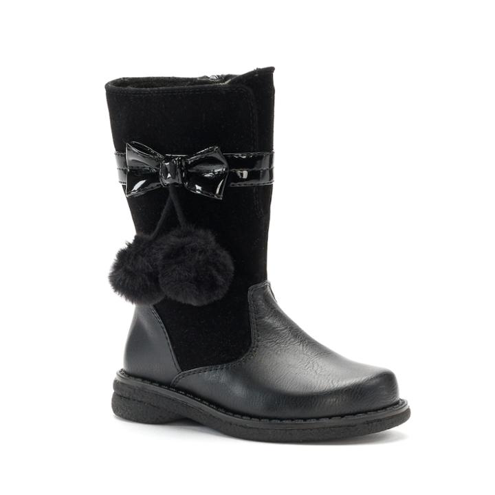 Rachel Shoes Marjorie Toddler Girls' Pom-pom Boots, Size: 11, Black