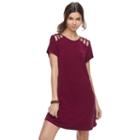 Juniors' Speechless Lattice Shoulder Shift Dress, Teens, Size: Small, Dark Red