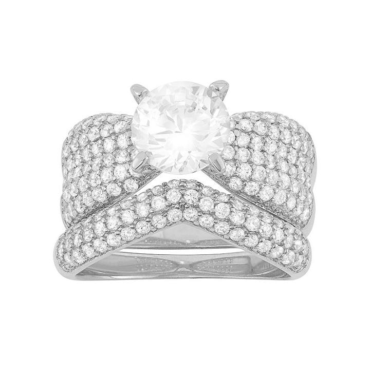Cubic Zirconia Engagement Ring Set In Sterling Silver, Women's, Size: 11, White Oth