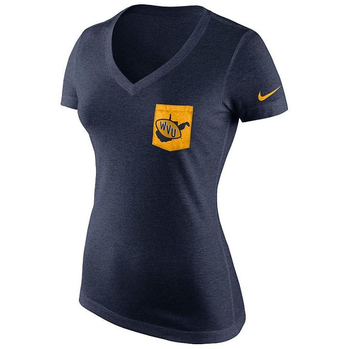 Women's Nike West Virginia Mountaineers Logo Pocket Tee, Size: Large, Blue (navy)