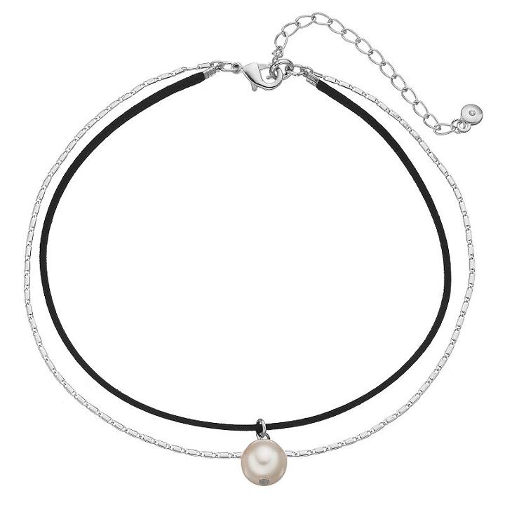 Simulated Pearl Pendant Double Strand Choker Necklace, Women's, Silver