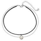 Simulated Pearl Pendant Double Strand Choker Necklace, Women's, Silver