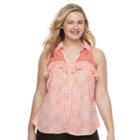 Juniors' Plus Size Candie's&reg; Ruffled Lace Sleeveless Shirt, Girl's, Size: 1xl, Lt Orange
