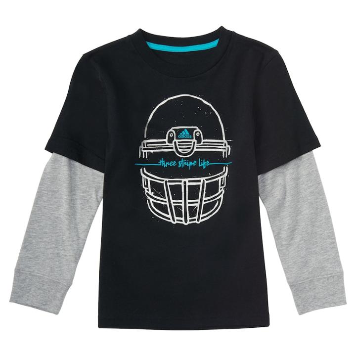 Boys 4-7x Adidas Three Stripe Life Mock-layered Football Helmet Graphic Tee, Size: 6, Black
