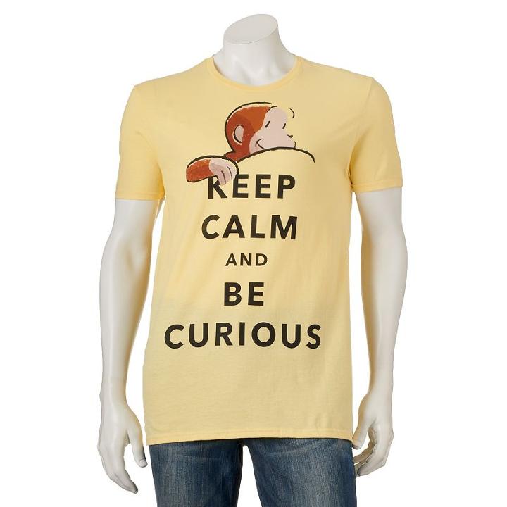 Men's Curious George Keep Calm Tee, Size: Xl, Lt Yellow