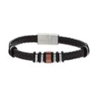 Men's Tri Tone Stainless Steel Woven Leather Bracelet, Size: 8.5, Brown