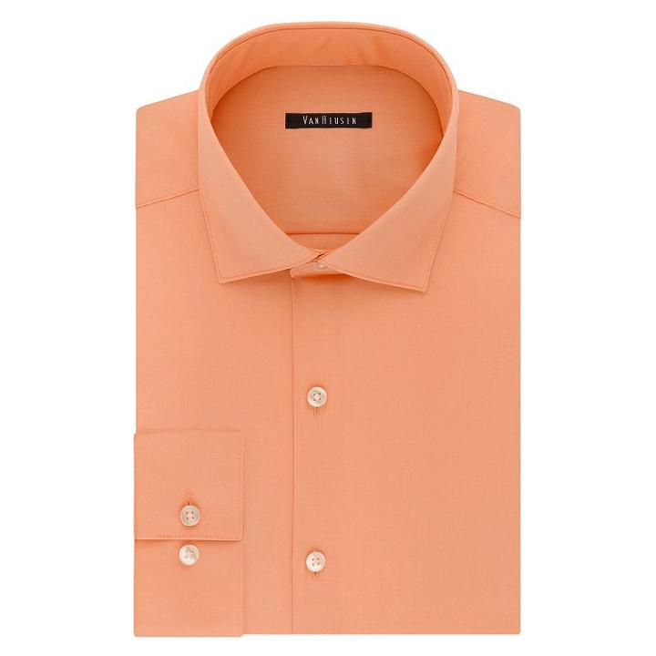 Men's Van Heusen Slim-fit Lux Sateen No-iron Dress Shirt, Size: 16.5-32/33, Lt Orange