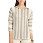 Women's Chaps Striped Cotton-blend Sweater, Size: Xxl, Grey