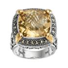 Lavish By Tjm Sterling Silver Champagne Quartz & Marcasite Halo Ring, Women's, Size: 8, Multicolor