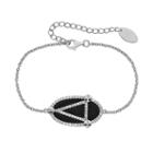 Onyx & Lab-created White Sapphire Sterling Silver Oval Link Bracelet, Women's, Size: 6.5, Black