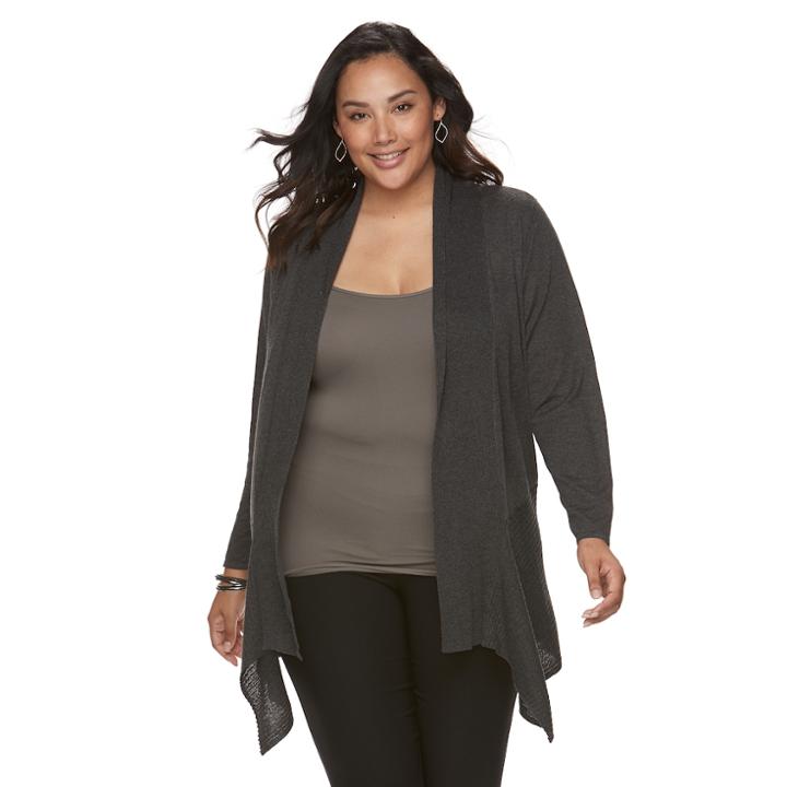 Plus Size Apt. 9&reg; Heathered Cardigan, Women's, Size: 1xl, Grey (charcoal)