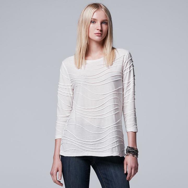 Women's Simply Vera Vera Wang Windy Jacquard Crewneck Tee, Size: Large, White