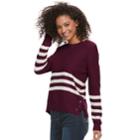 Juniors' Pink Republic Lace-up Striped Sweater, Teens, Size: Small, Dark Red