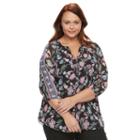 Plus Size Ab Studio Printed Chiffon Top, Women's, Size: 3xl, Ovrfl Oth