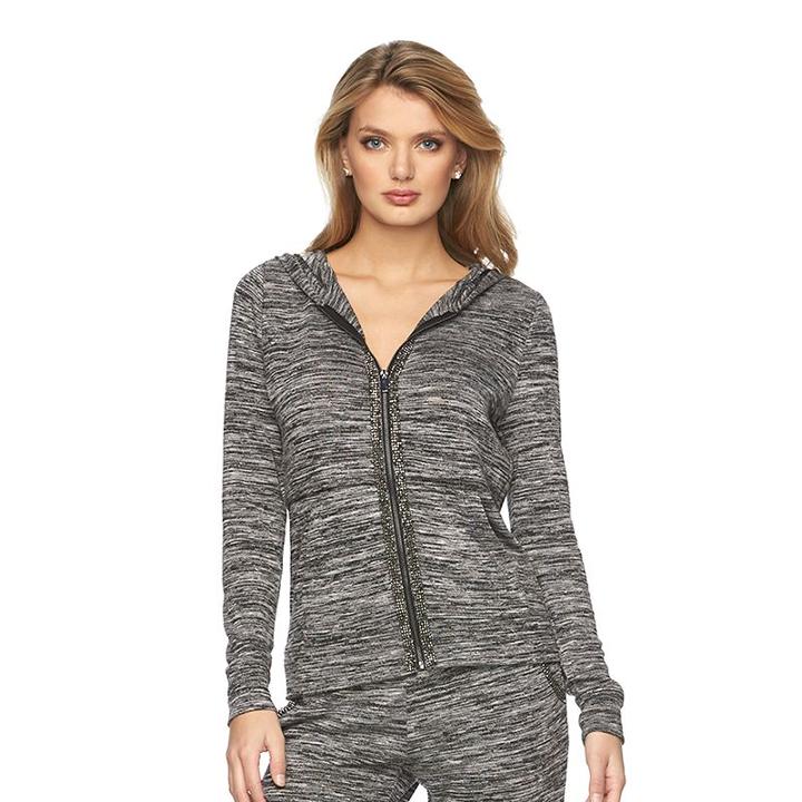 Women's Juicy Couture Embellished Marled Hoodie, Size: Xl, Black