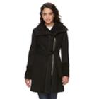 Women's Lnr Fashion Styles Wool-blend Faux-fur Trim Asymmetrical Jacket, Size: Large, Black