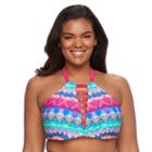 Plus Size Pink Envelope Bust Enhancer Medallion Halter Bikini Top, Women's, Size: 2xl, Ovrfl Oth