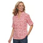 Women's Cathy Daniels Scroll Henley Top, Size: Large, Light Red