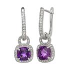 Sterling Silver Amethyst And Lab-created White Sapphire Square Halo Drop Earrings, Women's, Multicolor