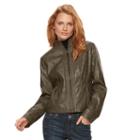 Women's Gallery Faux-leather Moto Jacket, Size: Large, Green