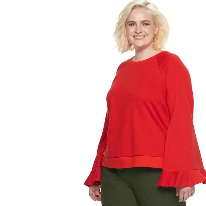 Plus Size Popsugar Bell-sleeve Sweatshirt, Women's, Size: 2xl, Med Red