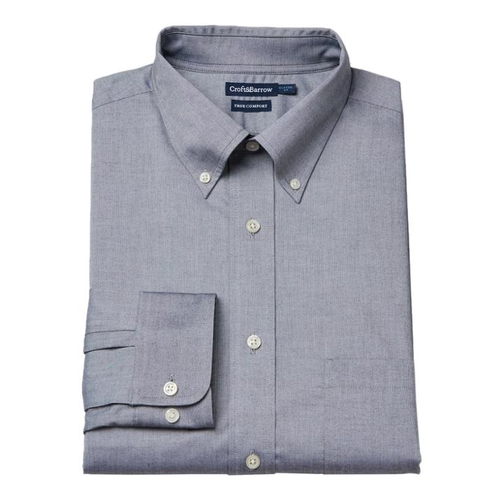 Men's Croft & Barrow&reg; True Comfort Fitted Oxford Stretch Dress Shirt, Size: 14.5-32/33, Black