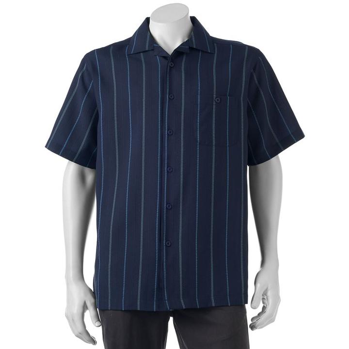 Men's Haggar Classic-fit Microfiber Easy-care Button-down Shirt, Size: Medium, Blue (navy)