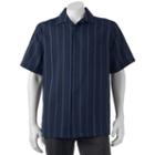 Men's Haggar Classic-fit Microfiber Easy-care Button-down Shirt, Size: Medium, Blue (navy)