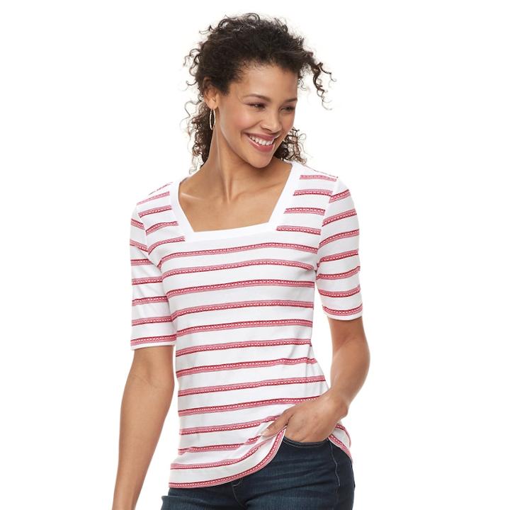 Women's Croft & Barrow&reg; Squareneck Elbow Sleeve Tee, Size: Xxl, Med Red