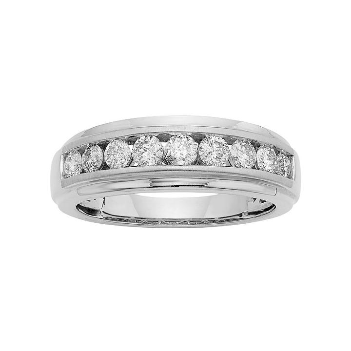 Men's 14k Gold Igl Certified 1 Carat T.w. Diamond Wedding Band, Size: 13, White