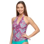 Women's Aqua Couture Paisley Halterkini Top, Size: Medium, Drk Purple
