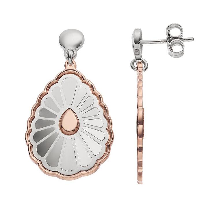 Two Tone Sterling Silver Teardrop Earrings, Women's