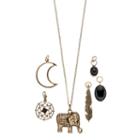 Mudd&reg; Long Elephant, Crescent & Feather Interchangeable Charm Necklace Set, Women's, Black