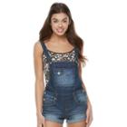 Juniors' Almost Famous Cuffed Denim Shortalls, Girl's, Size: 5, Dark Blue