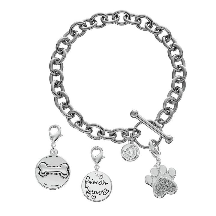 Love This Life Silver Plated Dog Paw Charm & Bracelet Set, Women's, Grey