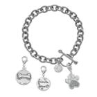 Love This Life Silver Plated Dog Paw Charm & Bracelet Set, Women's, Grey