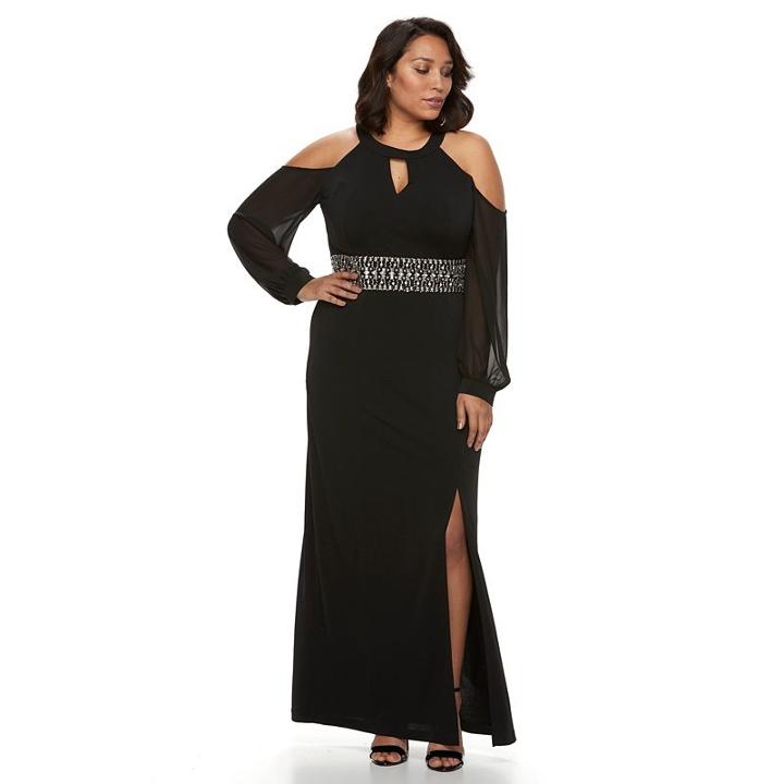 Plus Size Chaya Chiffon Cold-shoulder Evening Gown, Women's, Size: 18 W, Black