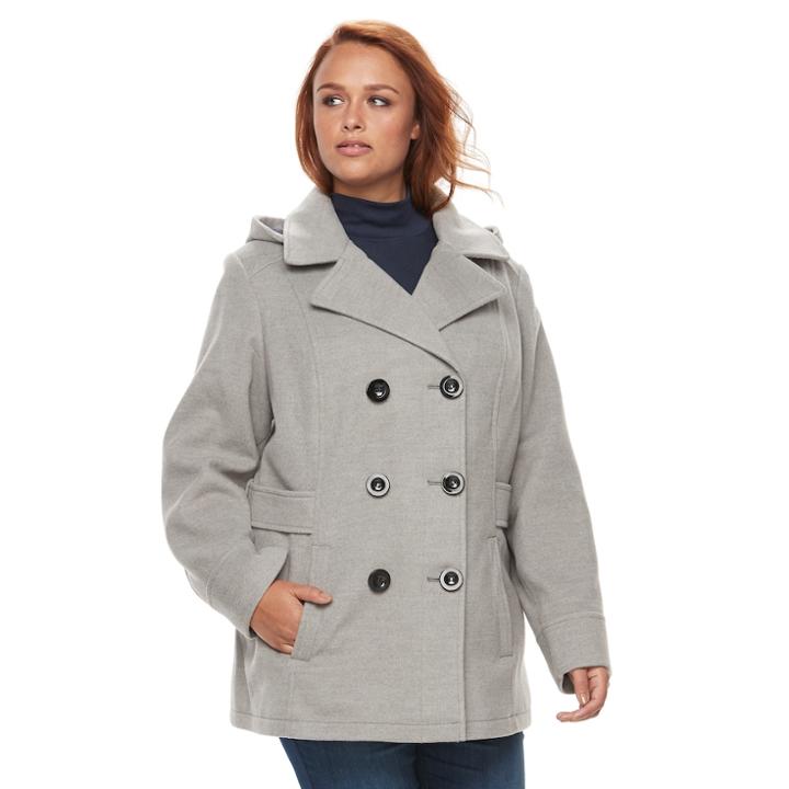 Plus Size D.e.t.a.i.l.s Faux-wool Double Breasted Peacoat, Women's, Size: 1xl, Med Grey