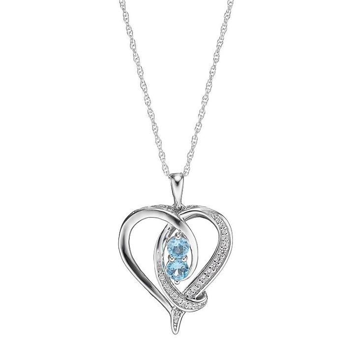 Sterling Silver Blue Topaz & Lab-created White Sapphire 2-stone Heart Pendant, Women's, Size: 18