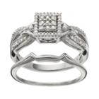 Always Yours Sterling Silver 1/4 Carat T.w. Diamond Square Halo Engagement Ring Set, Women's, Size: 7, White