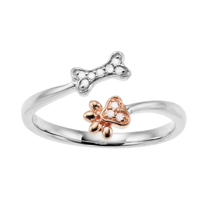 10k White Gold Diamond Accent Bone & Paw Print Ring, Women's, Size: 8