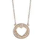 Journee Collection Cubic Zirconia Rose Gold Tone Sterling Silver Heart Disc Necklace, Women's, Size: 17.5, White